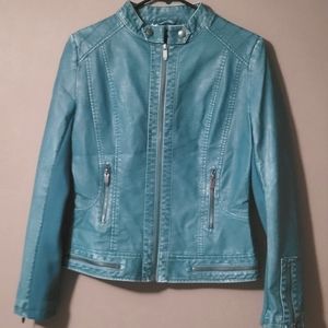Turquoise Faux Leather Jacket